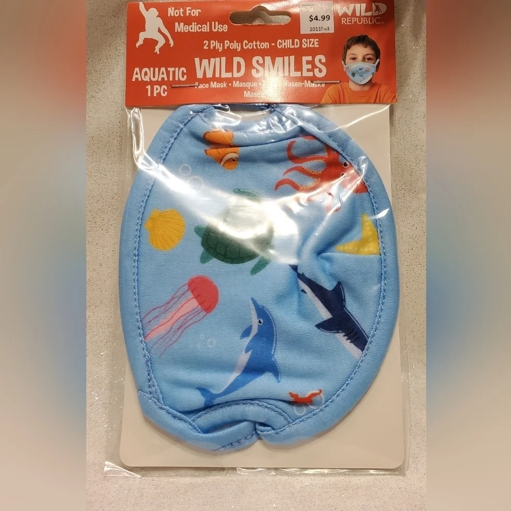 𝅺$3/$12 New - Wild Republic - Wild Smiles - Reusable, Washable Face Mask / child